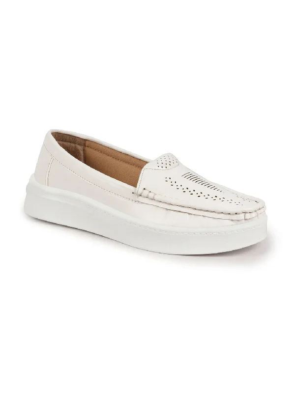 Women White Perforation Laser Cut Stitched Casual Slip On Loafer|Work|Outdoor|Slip On Shoes|Office Wear Women White Perforation Laser Cut Stitched Casual Slip On Loafer|Work|Outdoor|Slip On Shoes|Office Wear