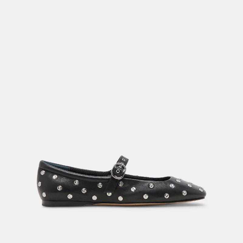 Women's Bow - Embellished Ballet Flats with a Platform Sole in Red for Added Height REYES STUD BALLET FLATS BLACK LEATHER Women's Bow - Embellished Ballet Flats with a Platform Sole in Red for Added Height REYES STUD BALLET FLATS BLACK LEATHER