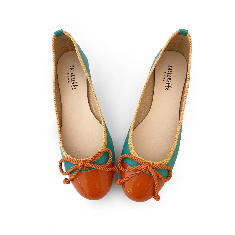 Women's Tassel - Trimmed Ballet Flats in Olive Green for a Trendy Twist Teal leather ballet flats with orange toe and bow Women's Tassel - Trimmed Ballet Flats in Olive Green for a Trendy Twist Teal leather ballet flats with orange toe and bow