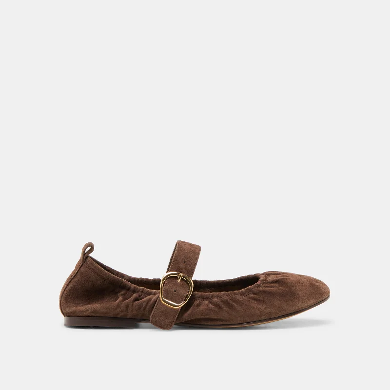 Women's Cashmere - Lined Ballet Flats in Burgundy for Warmth in Cold Weather CAELY BALLET FLATS DK BROWN SUEDE Women's Cashmere - Lined Ballet Flats in Burgundy for Warmth in Cold Weather CAELY BALLET FLATS DK BROWN SUEDE