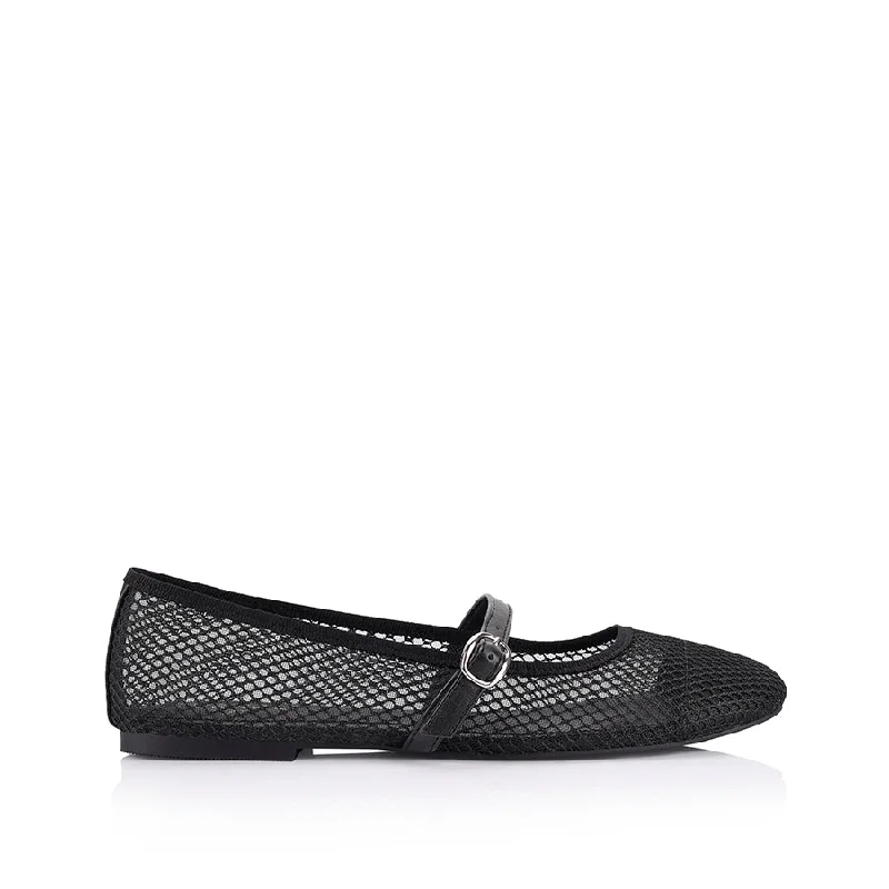 Women's Patent Leather Ballet Flats with Bow Detail in Black for a Classic Look Bambam Mary-Jane Flats - Black Mesh Women's Patent Leather Ballet Flats with Bow Detail in Black for a Classic Look Bambam Mary-Jane Flats - Black Mesh