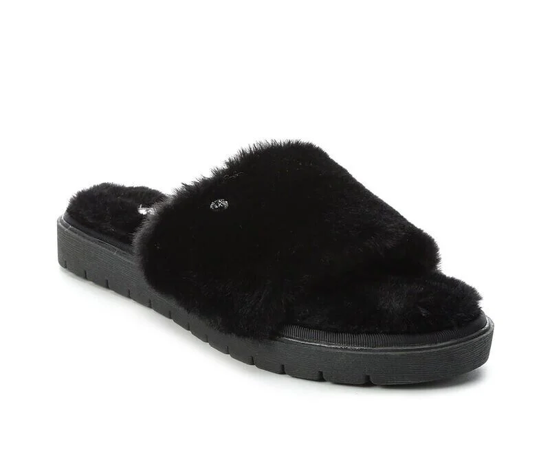 Anne Klein Sillie Slippers Women's US 6 Black Faux Fur Open Toe Slide KHD298