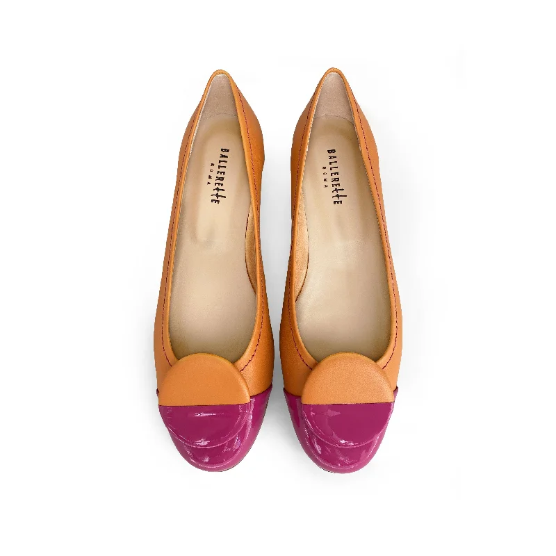 Women's Metallic Foil - Finish Ballet Flats in Gold for a Glamorous Night Out Orange leather ballet flats with fuchsia patent leather toe and stud Women's Metallic Foil - Finish Ballet Flats in Gold for a Glamorous Night Out Orange leather ballet flats with fuchsia patent leather toe and stud