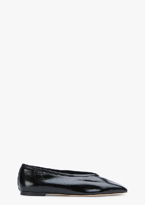 Women's Bow - Embellished Ballet Flats with a Platform Sole in Red for Added Height Bianca Black Crinkle Women's Bow - Embellished Ballet Flats with a Platform Sole in Red for Added Height Bianca Black Crinkle