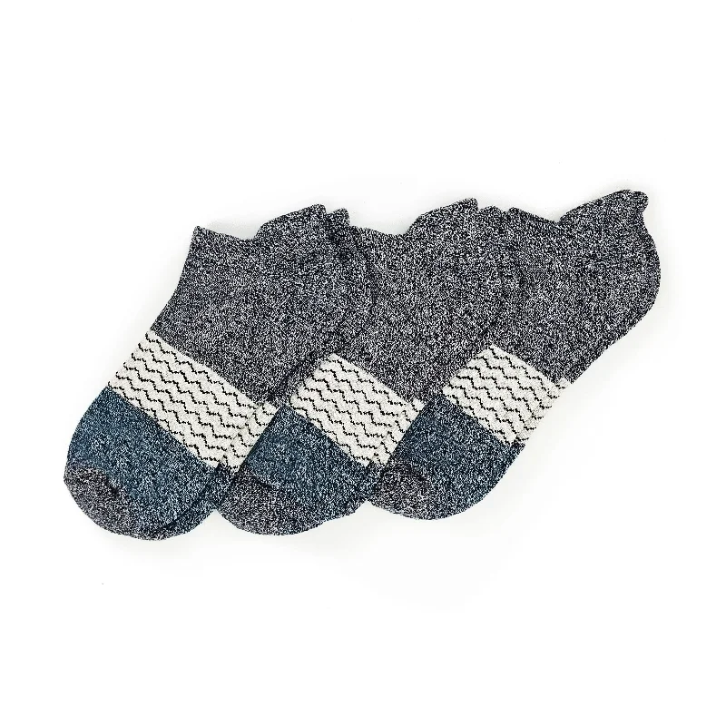 Tri-Block Ankle Sock 3-Pack - Charcoal and Blue