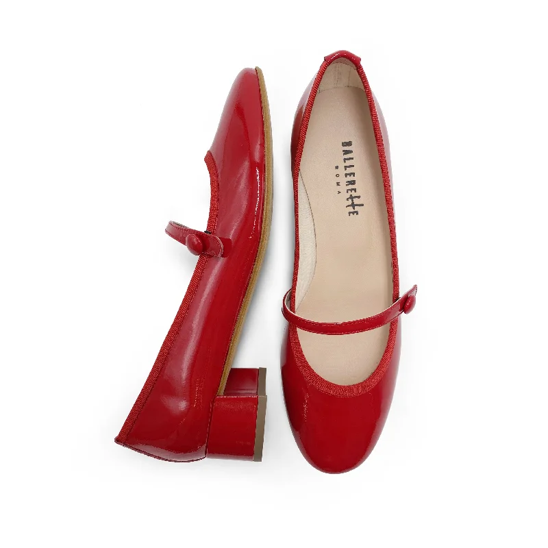 Women's Geometric - Patterned Ballet Flats in Multicolor for a Fashion - Forward Look Red patent leather Mary Jane ballet flats with strap and heel Women's Geometric - Patterned Ballet Flats in Multicolor for a Fashion - Forward Look Red patent leather Mary Jane ballet flats with strap and heel