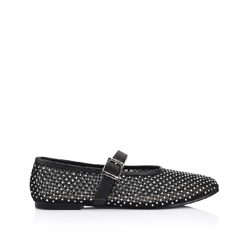 Women's Glitter - Embellished Ballet Flats in Silver for a Sparkly Party Look Damsel Diamante Mary-Jane Flat - Black Women's Glitter - Embellished Ballet Flats in Silver for a Sparkly Party Look Damsel Diamante Mary-Jane Flat - Black