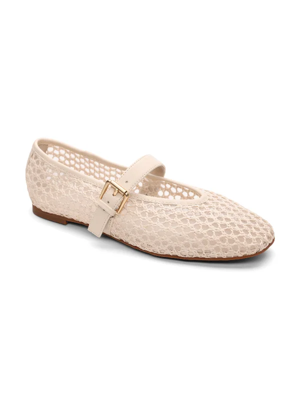Women's Embroidered Floral Pattern Ballet Flats in White for a Spring - Inspired Outfit Gia Flat Natural Women's Embroidered Floral Pattern Ballet Flats in White for a Spring - Inspired Outfit Gia Flat Natural