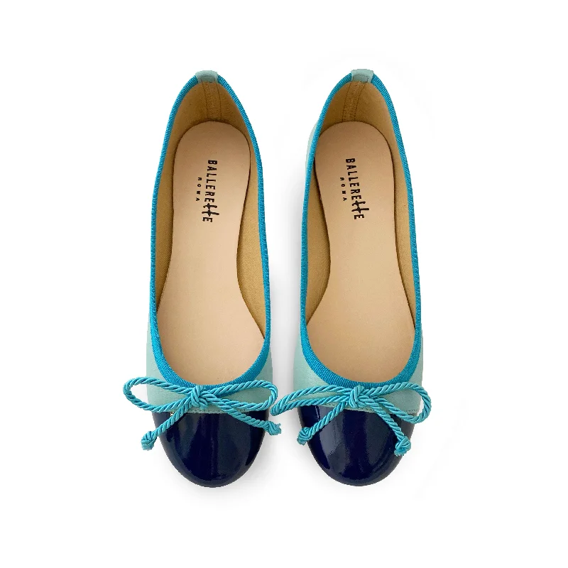 Women's Glitter - Embellished Ballet Flats in Silver for a Sparkly Party Look Aquamarine leather ballet flats with turquoise toe and bow Women's Glitter - Embellished Ballet Flats in Silver for a Sparkly Party Look Aquamarine leather ballet flats with turquoise toe and bow