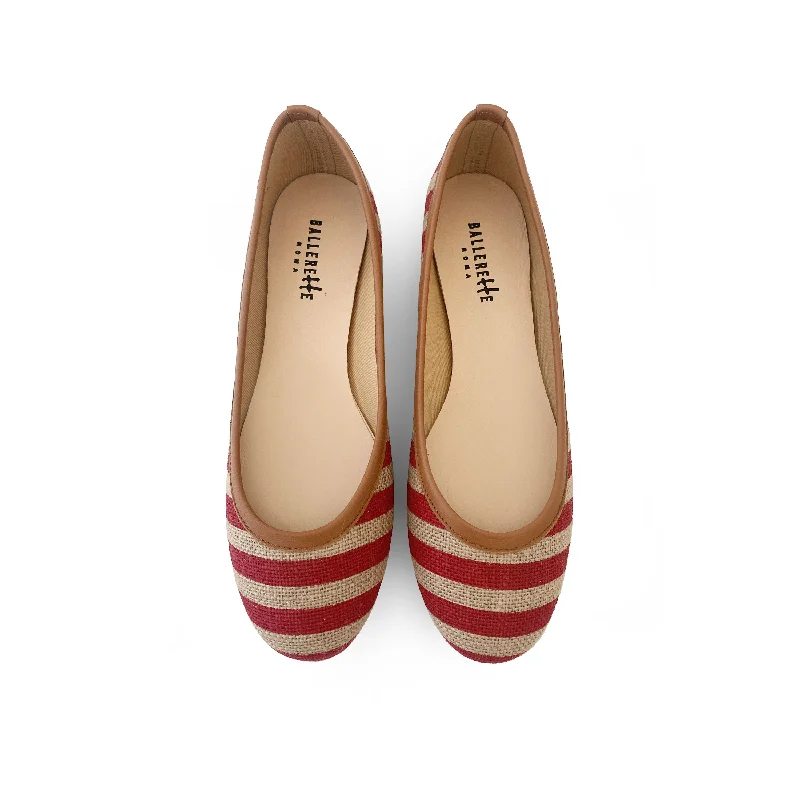 Women's Cashmere - Lined Ballet Flats in Burgundy for Warmth in Cold Weather Red striped jute ballet flats Women's Cashmere - Lined Ballet Flats in Burgundy for Warmth in Cold Weather Red striped jute ballet flats