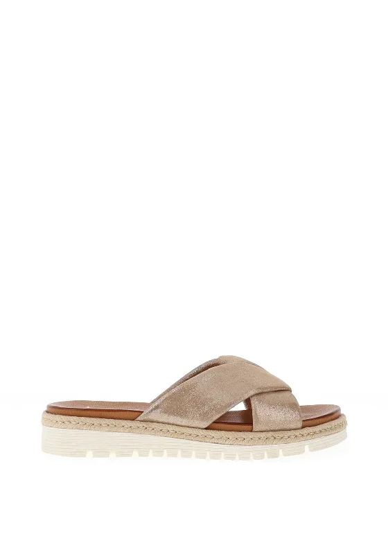 Women's Cork - Soled Espadrille Sandals with a Rope - Trimmed Upper in Navy for a Summer Vibe Ara Metallic Slip on Platform Sandals, Gold