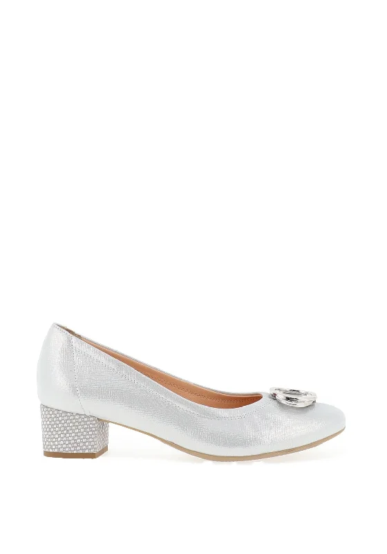 Women's wedding stiletto heel pumps with a pearl - encrusted strap Bioeco by Arka Shimmer Low Block Heel Shoes, Silver Women's wedding stiletto heel pumps with a pearl - encrusted strap Bioeco by Arka Shimmer Low Block Heel Shoes, Silver