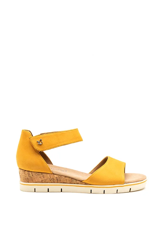 Women's Thong Sandals with a Beaded Design in Multicolor for a Beachy Aesthetic Caprice Nubuck Leather Low Wedge Sandals, Yellow Women's Thong Sandals with a Beaded Design in Multicolor for a Beachy Aesthetic Caprice Nubuck Leather Low Wedge Sandals, Yellow
