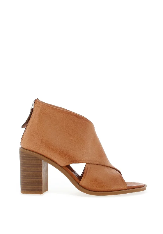 Women's cocktail party stiletto heel pumps with a unique pattern Carmela Leather Zip Back Block Heel Sandals, Camel Women's cocktail party stiletto heel pumps with a unique pattern Carmela Leather Zip Back Block Heel Sandals, Camel