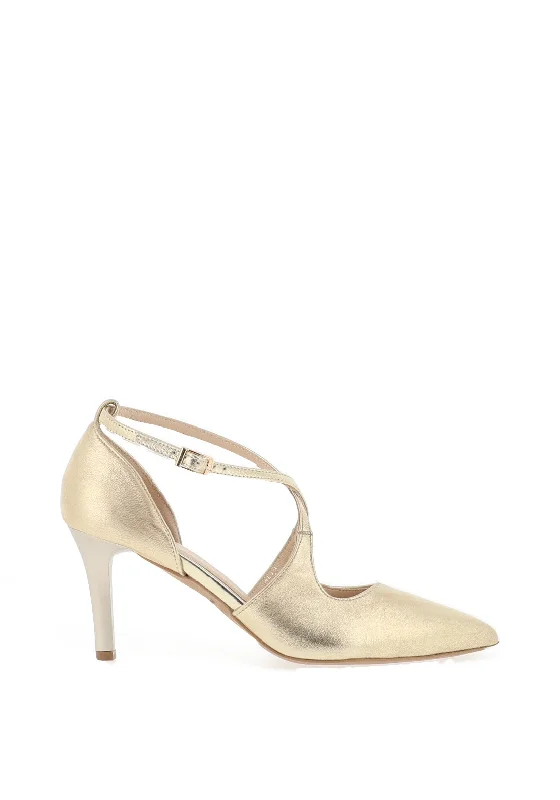 Women's platform stiletto heel pumps with a chunky sole Emis Cross Over Shimmer Court Shoes, Gold Women's platform stiletto heel pumps with a chunky sole Emis Cross Over Shimmer Court Shoes, Gold