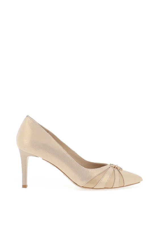 Women's genuine leather stiletto heel pumps with a soft finish Emis Brooch Shimmer Pointed Court Shoes, Gold Women's genuine leather stiletto heel pumps with a soft finish Emis Brooch Shimmer Pointed Court Shoes, Gold
