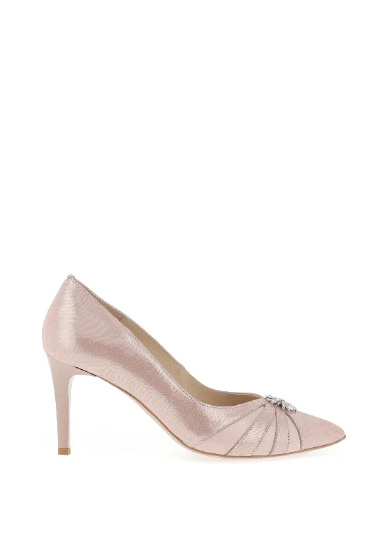 Women's satin - lined stiletto heel pumps for extra comfort Emis Brooch Shimmer Pointed Court Shoes, Blush Women's satin - lined stiletto heel pumps for extra comfort Emis Brooch Shimmer Pointed Court Shoes, Blush