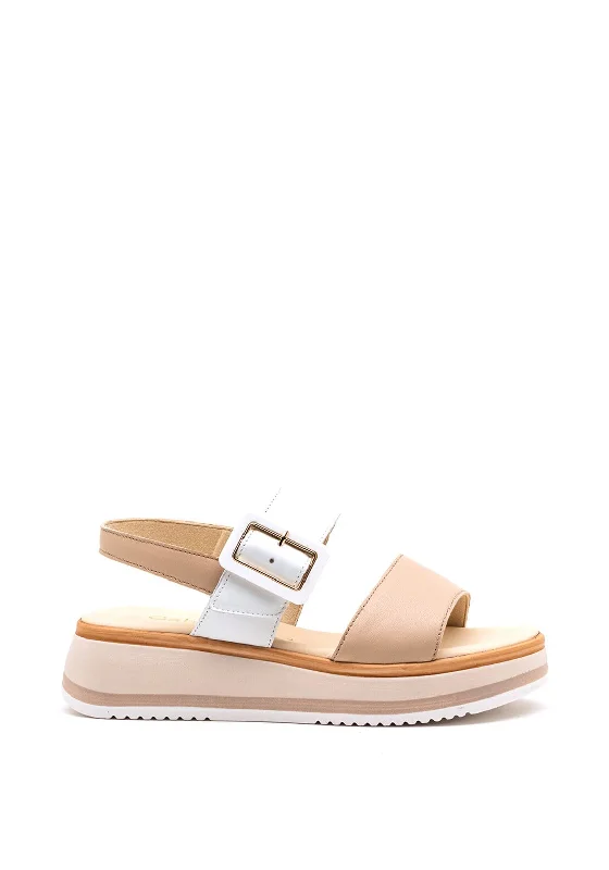 Women's Flat Slide Sandals with a Memory Foam Insole in White for All - Day Comfort Gabor Leather Buckle Platform Sandals, Nude Women's Flat Slide Sandals with a Memory Foam Insole in White for All - Day Comfort Gabor Leather Buckle Platform Sandals, Nude