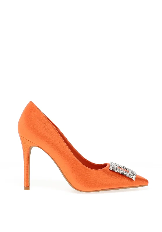 Women's office - appropriate stiletto heel pumps with a low - heel option Zen Collection Satin Brooch Heeled Shoe, Orange Women's office - appropriate stiletto heel pumps with a low - heel option Zen Collection Satin Brooch Heeled Shoe, Orange