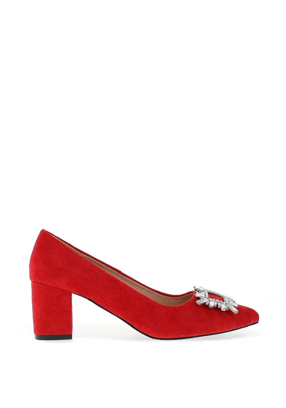 Women's shock - absorbing stiletto heel pumps for all - day wear Zen Collection Brooch Block Heel Shoe, Red