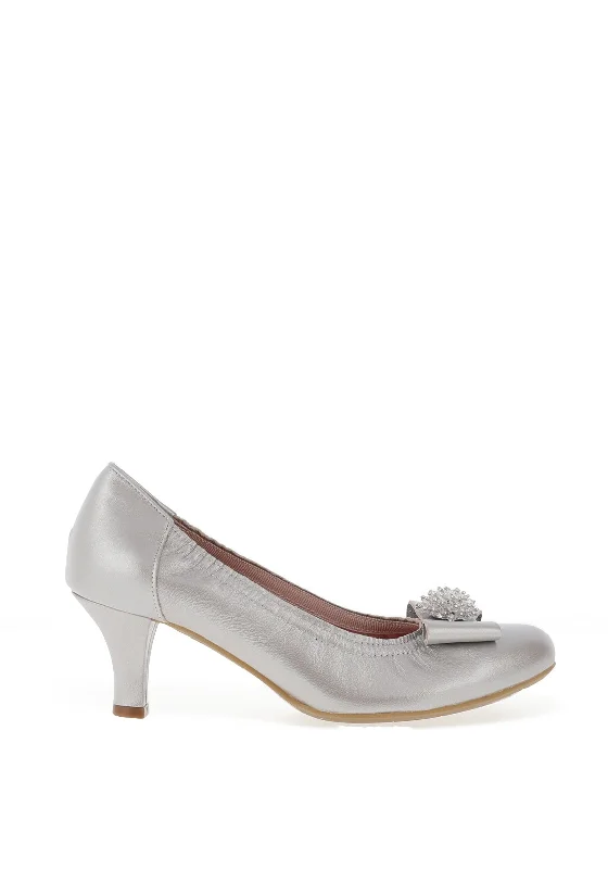 Women's wide - width stiletto heel pumps for a comfortable fit Le Babe Cluster Bow Low Heel Court Shoes, Silver Women's wide - width stiletto heel pumps for a comfortable fit Le Babe Cluster Bow Low Heel Court Shoes, Silver