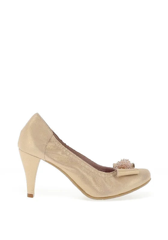 Women's office - appropriate stiletto heel pumps with a low - heel option Le Babe Metallic Cluster Bow Shimmer Heeled Shoes, Gold Women's office - appropriate stiletto heel pumps with a low - heel option Le Babe Metallic Cluster Bow Shimmer Heeled Shoes, Gold