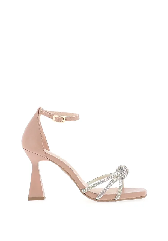 Women's Sandals with a Glitter - Coated Strap in Gold for a Sparkly Summer Outfit Lodi Hatin Diamante Knot Heeled Sandals, Nude Women's Sandals with a Glitter - Coated Strap in Gold for a Sparkly Summer Outfit Lodi Hatin Diamante Knot Heeled Sandals, Nude