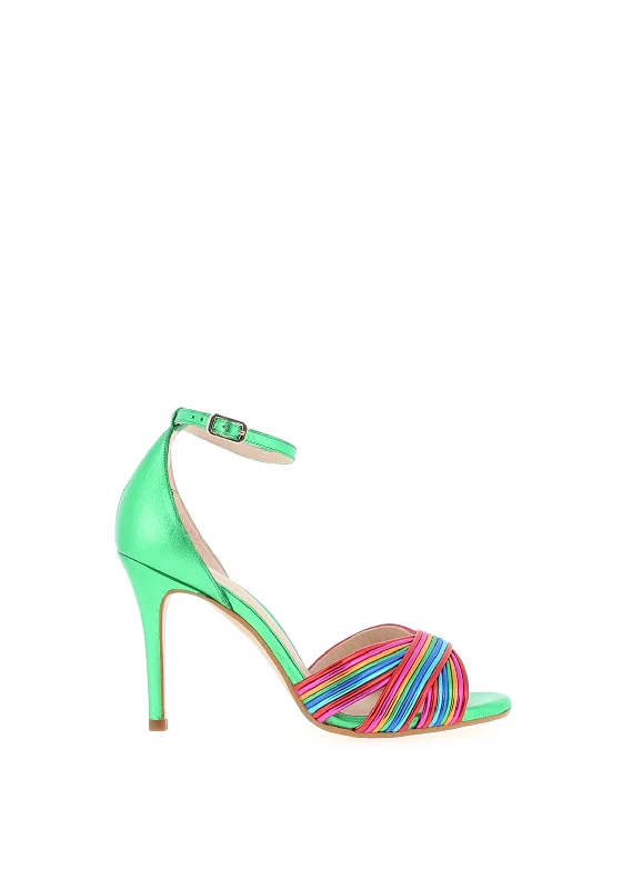Women's Sandals with a Floral - Printed Upper in Pink for a Feminine Spring Look Lodi Yitus Vibrant High Heeled Sandals, Green Multi