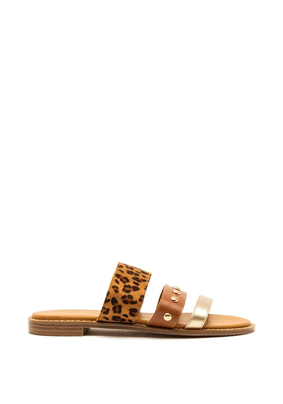 Women's Cork - Soled Espadrille Sandals with a Rope - Trimmed Upper in Navy for a Summer Vibe Lunar Animal Print Stud Slip on Sandals, Brown Women's Cork - Soled Espadrille Sandals with a Rope - Trimmed Upper in Navy for a Summer Vibe Lunar Animal Print Stud Slip on Sandals, Brown