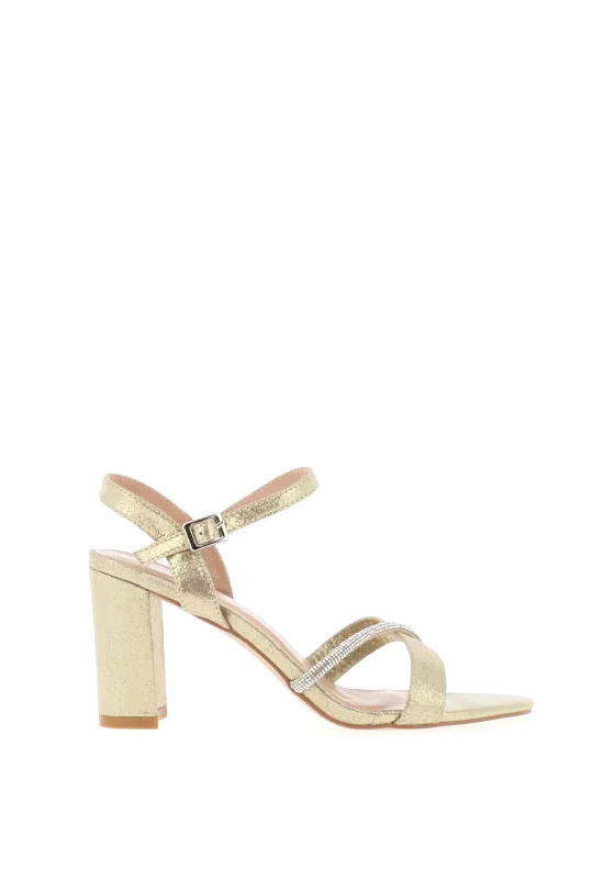 Women's wedding stiletto heel pumps with a pearl - encrusted strap Lunar Brandie Metallic Strap Block Heel Sandals, Gold Women's wedding stiletto heel pumps with a pearl - encrusted strap Lunar Brandie Metallic Strap Block Heel Sandals, Gold