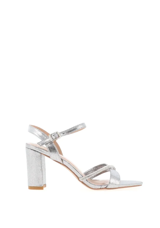 Women's office - appropriate stiletto heel pumps with a low - heel option Lunar Brandie Metallic Strap Block Heel Sandals, Silver Women's office - appropriate stiletto heel pumps with a low - heel option Lunar Brandie Metallic Strap Block Heel Sandals, Silver
