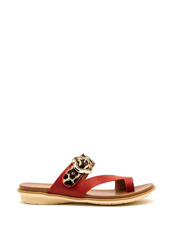 Women's Flat Slide Sandals with a Memory Foam Insole in White for All - Day Comfort Lunar Larkin Leopard Toe Loop Sandals, Red Women's Flat Slide Sandals with a Memory Foam Insole in White for All - Day Comfort Lunar Larkin Leopard Toe Loop Sandals, Red