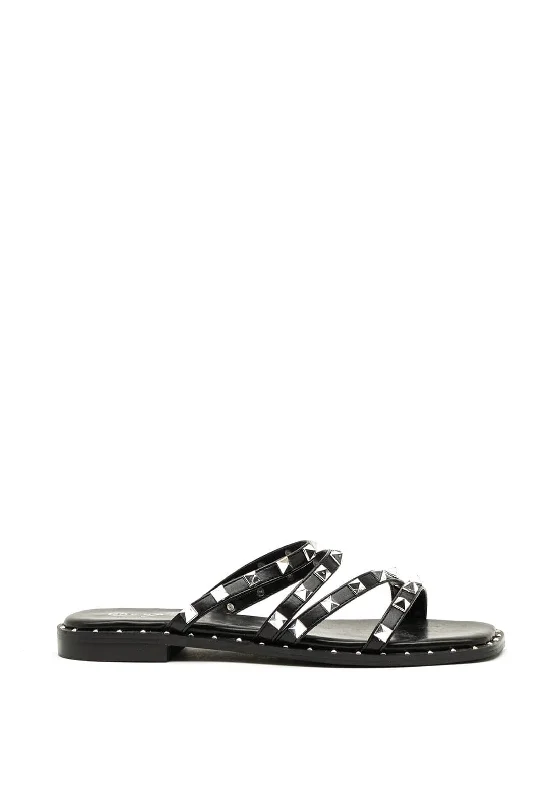 Women's Thong Sandals with a Beaded Design in Multicolor for a Beachy Aesthetic Lunar Sydney Stud Strap Slip on Sandals, Black Women's Thong Sandals with a Beaded Design in Multicolor for a Beachy Aesthetic Lunar Sydney Stud Strap Slip on Sandals, Black