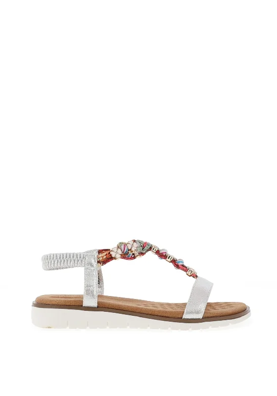 Women's Flat Slide Sandals with a Memory Foam Insole in White for All - Day Comfort Lunar Tempo Charm Embellished Sandals, Silver Women's Flat Slide Sandals with a Memory Foam Insole in White for All - Day Comfort Lunar Tempo Charm Embellished Sandals, Silver