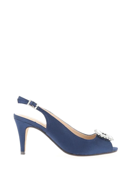 Women's mesh - paneled stiletto heel pumps for breathability Lunar Elegance Venice Satin Brooch Heeled Shoes, Navy Women's mesh - paneled stiletto heel pumps for breathability Lunar Elegance Venice Satin Brooch Heeled Shoes, Navy