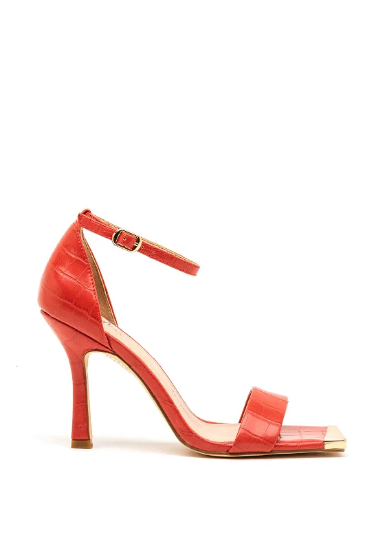 Women's Leather - Strapped Sandals with a Braided Detail in Brown for a Rustic Appeal Menbur Croc Square Toe Heeled Sandals, Red Women's Leather - Strapped Sandals with a Braided Detail in Brown for a Rustic Appeal Menbur Croc Square Toe Heeled Sandals, Red