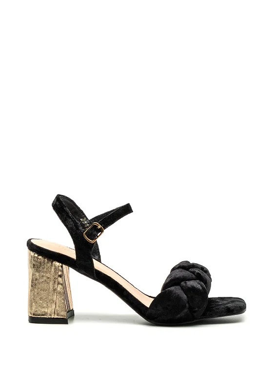 Women's Cork - Soled Espadrille Sandals with a Rope - Trimmed Upper in Navy for a Summer Vibe Menbur Velvet Braided Block Heeled Sandals, Black Women's Cork - Soled Espadrille Sandals with a Rope - Trimmed Upper in Navy for a Summer Vibe Menbur Velvet Braided Block Heeled Sandals, Black