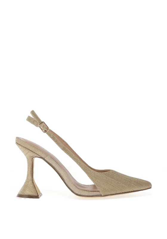 Women's genuine leather stiletto heel pumps with a soft finish Menbur Shimmer Pointed Toe Heeled Shoe, Gold