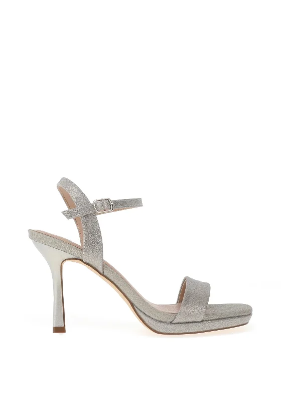 Women's red - carpet stiletto heel pumps for a glamorous event Menbur Shimmer Square Toe Heeled Sandals, Silver