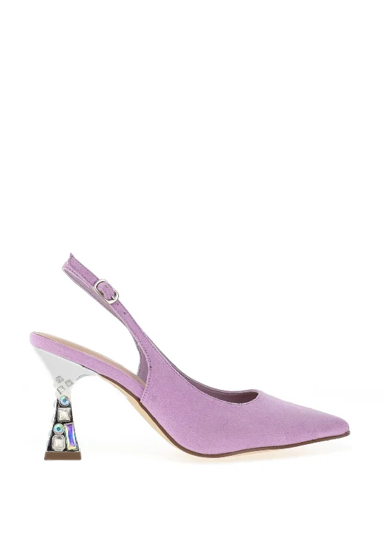 Women's lavender stiletto heel pumps for a delicate style Menbur Pointed Toe Embellished Heel Shoes, Lilac Women's lavender stiletto heel pumps for a delicate style Menbur Pointed Toe Embellished Heel Shoes, Lilac