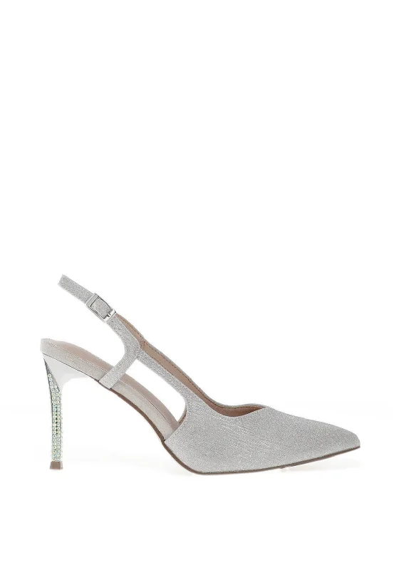 Women's ankle - strap stiletto heel pumps with a cut - out detail Menbur Pointed Toe Diamante Heeled Shoes, Silver Women's ankle - strap stiletto heel pumps with a cut - out detail Menbur Pointed Toe Diamante Heeled Shoes, Silver