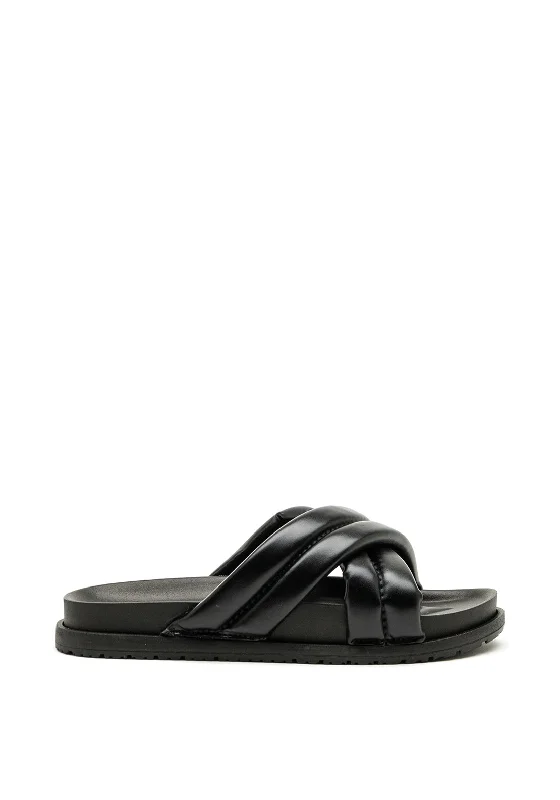 Women's Rhinestone - Embellished Open - Toe Sandals in Silver for a Glamorous Party Look Millie & Co. Padded Strap Slider Sandals, Black Women's Rhinestone - Embellished Open - Toe Sandals in Silver for a Glamorous Party Look Millie & Co. Padded Strap Slider Sandals, Black