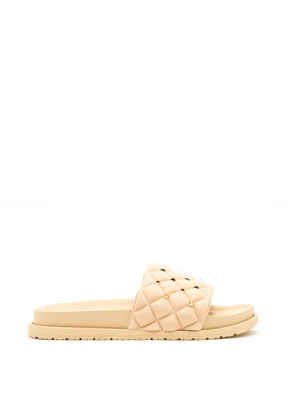 Women's Thong Sandals with a Beaded Design in Multicolor for a Beachy Aesthetic Millie & Co. Quilted Stud Slider Sandals, Beige Women's Thong Sandals with a Beaded Design in Multicolor for a Beachy Aesthetic Millie & Co. Quilted Stud Slider Sandals, Beige
