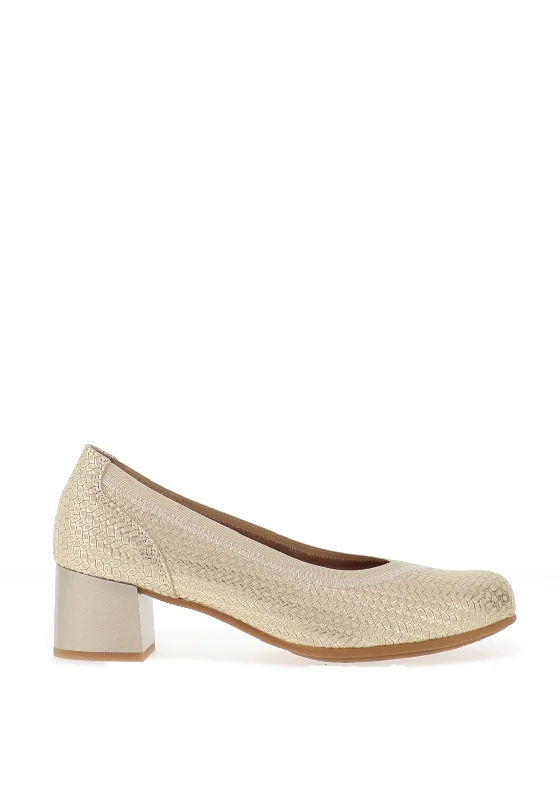 Women's mesh - paneled stiletto heel pumps for breathability Pitillos Embossed Metallic Low Heels, Gold