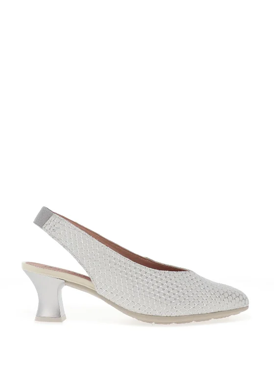 Women's forest green stiletto heel pumps for a nature - inspired look Pitillos Embossed Sling Back Low Heels, Silver Women's forest green stiletto heel pumps for a nature - inspired look Pitillos Embossed Sling Back Low Heels, Silver