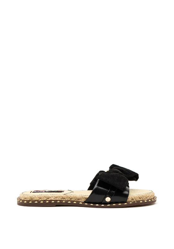 Women's Leather - Strapped Sandals with a Braided Detail in Brown for a Rustic Appeal Rant & Rave Juno Bow Slip on Sandals, Black Women's Leather - Strapped Sandals with a Braided Detail in Brown for a Rustic Appeal Rant & Rave Juno Bow Slip on Sandals, Black