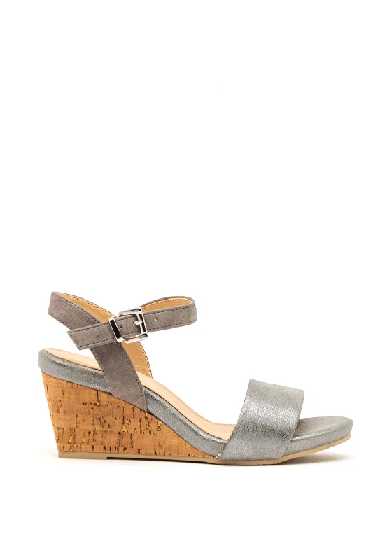 Women's Cork - Soled Espadrille Sandals with a Rope - Trimmed Upper in Navy for a Summer Vibe Redz Shimmer Cork Wedge Sandals, Grey Women's Cork - Soled Espadrille Sandals with a Rope - Trimmed Upper in Navy for a Summer Vibe Redz Shimmer Cork Wedge Sandals, Grey