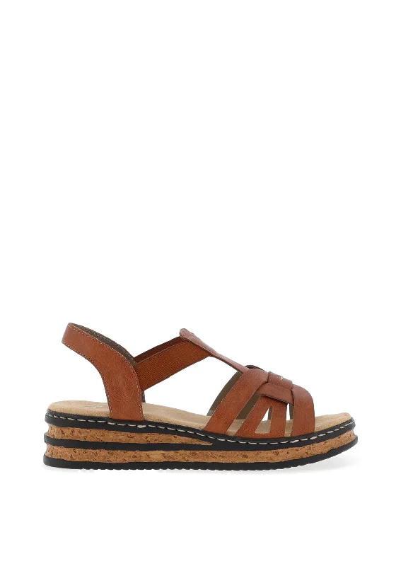 Women's Leather - Strapped Sandals with a Braided Detail in Brown for a Rustic Appeal Rieker Strappy Lightweight Sandals, Tan Women's Leather - Strapped Sandals with a Braided Detail in Brown for a Rustic Appeal Rieker Strappy Lightweight Sandals, Tan