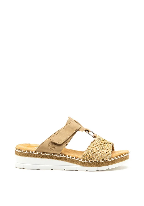 Women's Flat Slide Sandals with a Memory Foam Insole in White for All - Day Comfort Rieker Womens Woven Slip on Sandals, Beige Women's Flat Slide Sandals with a Memory Foam Insole in White for All - Day Comfort Rieker Womens Woven Slip on Sandals, Beige