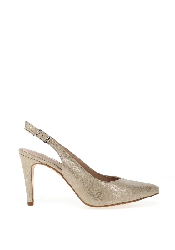 Women's satin - lined stiletto heel pumps for extra comfort Zany Shimmer Sling Back Court Shoes, Beige